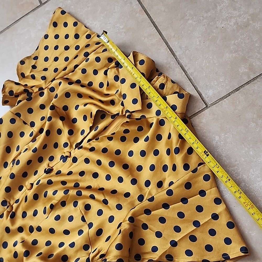 Unique Vintage Mustard Polka Dot Midi Dress Size 4. New No Tags - Picture 5 of 11